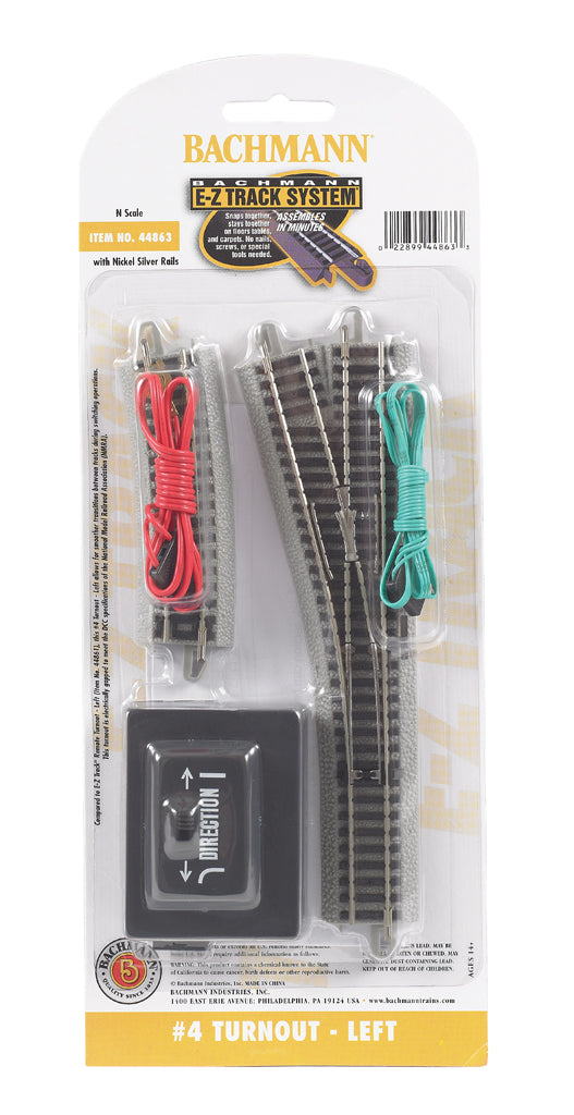 Bachmann Trains N #4 Turnout w/Nickel Silver Rail & Gray Roadbed - E-Z Track(R) -- Left Hand - BAC44863