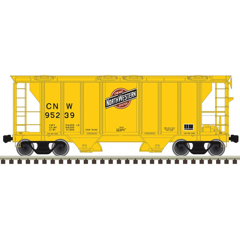 Atlas HO PS-2 2-Bay Covered Hopper - Ready to Run -- Chicago & North Western #95336 (yellow, black, red)