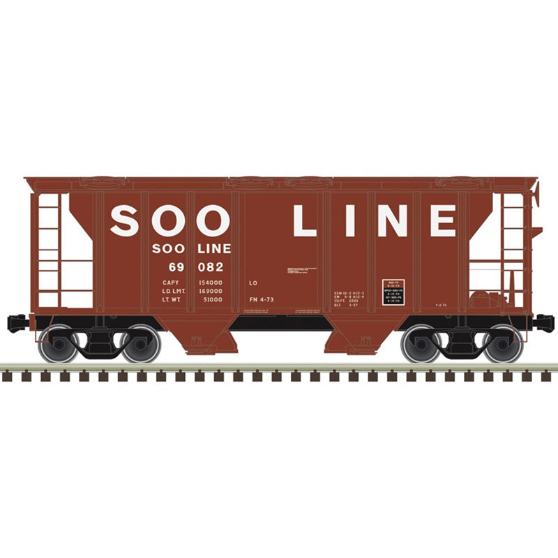 Atlas HO PS-2 2-Bay Covered Hopper - Ready to Run -- Soo Line #69082 (Boxcar Red, white)