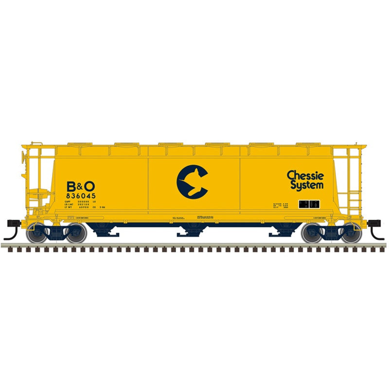 Atlas HO ACF 3-Bay Cylindrical Hopper - Ready to Run - Maaster(R) -- Chessie System B&O #836102 (yellow, blue)