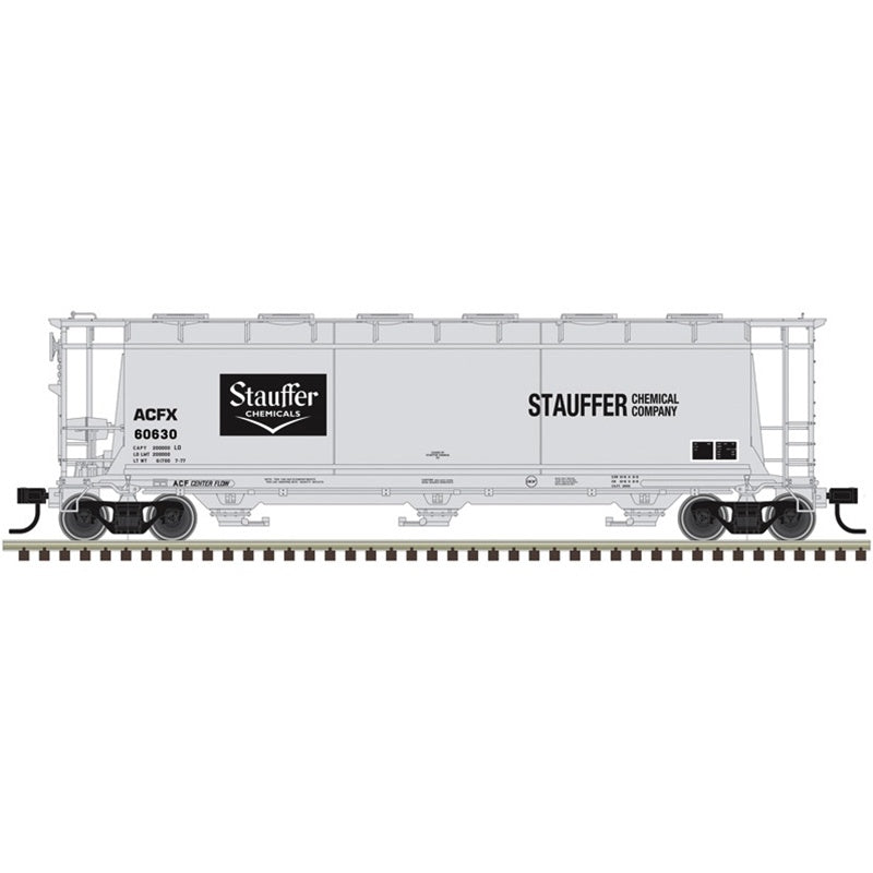 Atlas HO ACF 3-Bay Cylindrical Hopper - Ready to Run - Maaster(R) -- Stauffer Chemicals ACFX #60732 (gray, black)