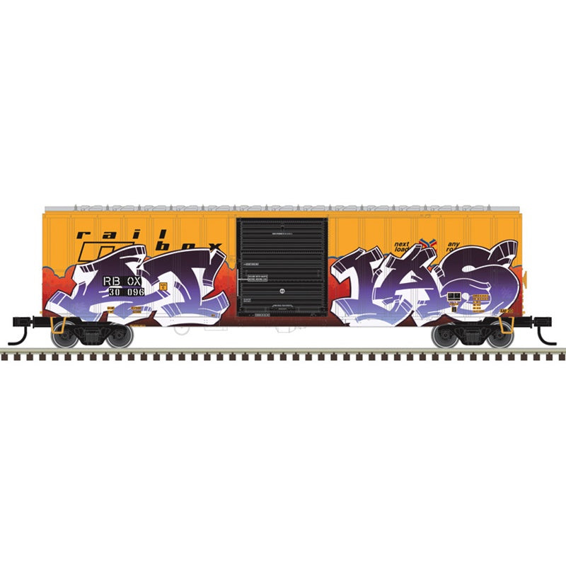 Atlas HO ACF(R) 50'6" Boxcar - Ready to Run -- Railbox #30096 (yellow, black, Fantasy Graffiti)