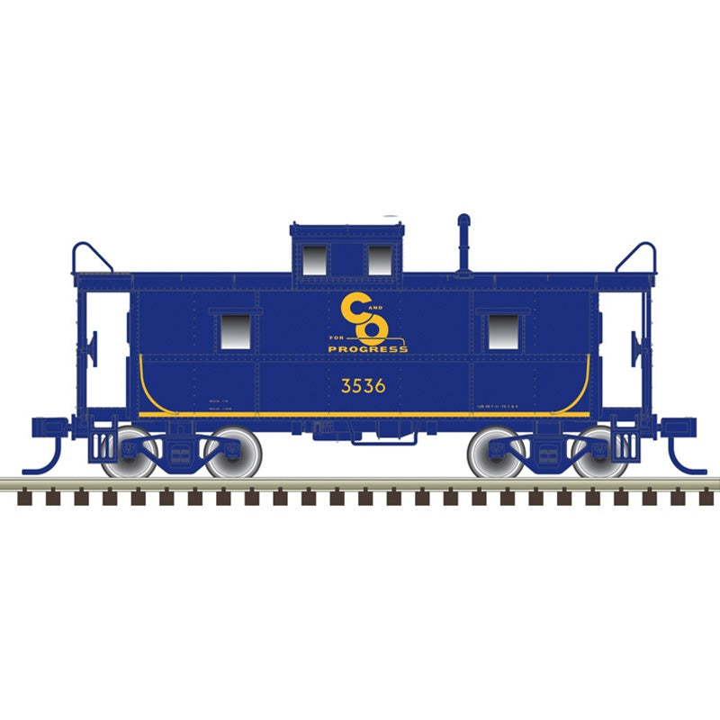 Atlas HO C&O - Style Steel Center-Cupola Caboose - Ready to Run -- Chesapeake & Ohio #3674 (blue, yellow, Progress Logo)