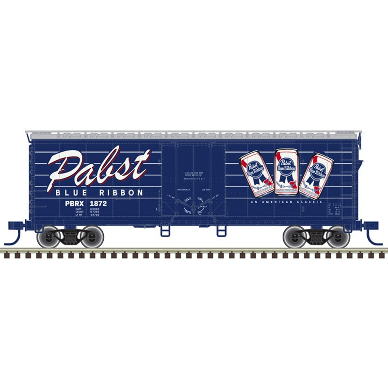 Atlas HO 40' Plug-Door Boxcar - Ready to Run -- Pabst Blue Ribbon #1895 (Fantasy Scheme, blue, white, red)