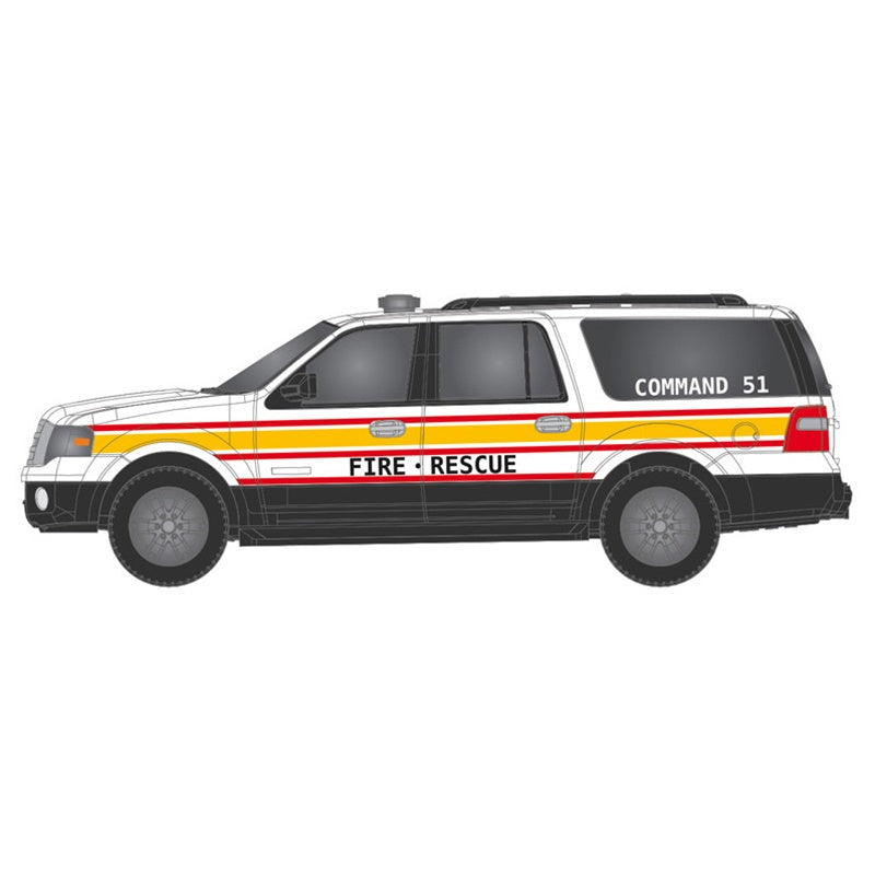 Atlas HO 2007 Ford Expedition - Assembled -- Fire Department (Command Unit, white, black, yellow, red)