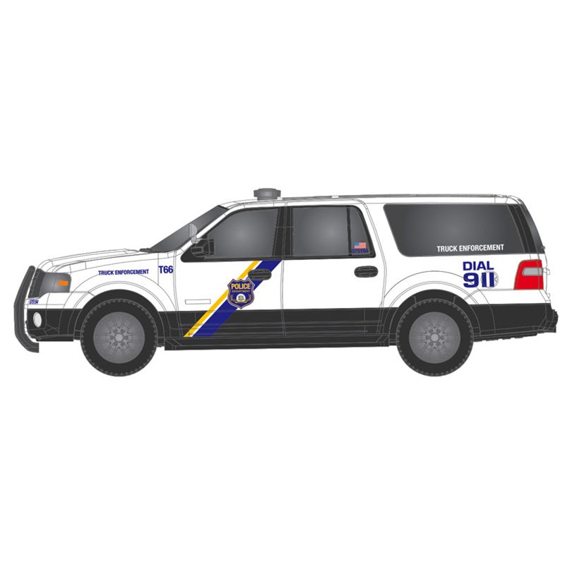 Atlas HO 2007 Ford Expedition - Assembled -- Police (Truck Enforcement, white, black, blue, yellow)