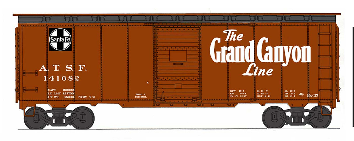 Intermounain Railway 10'6" Modified 1937 AAR 40' Boxcar - Ready to Run -- Atchison, Topeka & Santa Fe (Boxcar Red, Black, "Grand Canyon Line" Slogan) - IMR65832