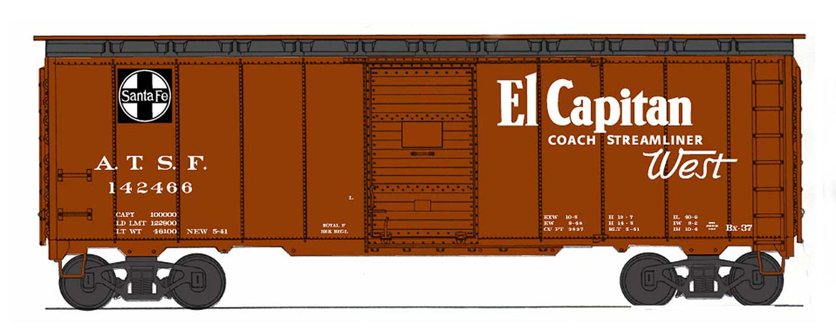 Intermounain Railway 10'6" Modified 1937 AAR 40' Boxcar - Ready to Run -- Atchison, Topeka & Santa Fe (Boxcar Red, Black, "El Capitan" Slogan) - IMR65833