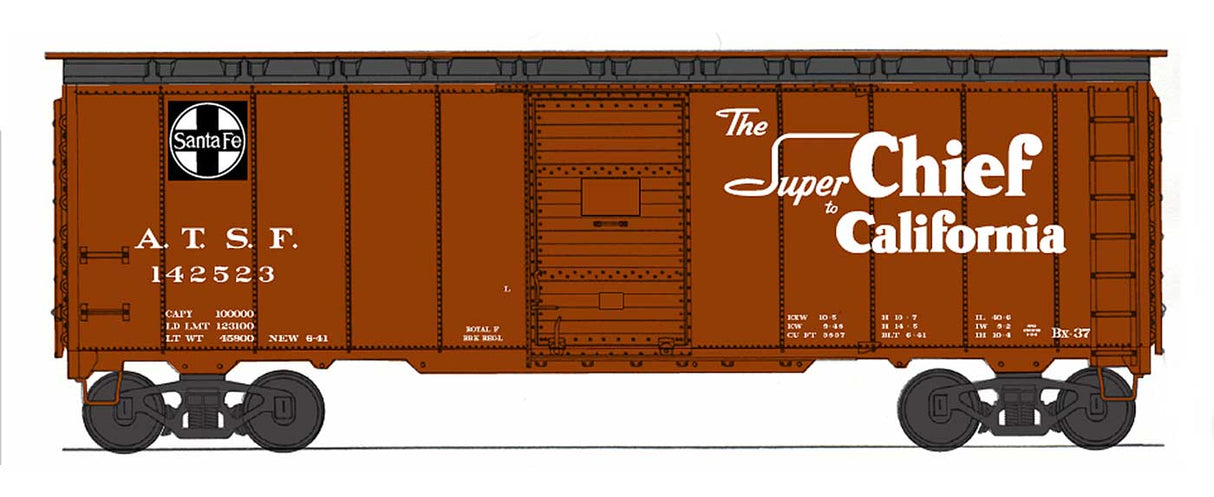 Intermounain Railway 10'6" Modified 1937 AAR 40' Boxcar - Ready to Run -- Atchison, Topeka & Santa Fe (Boxcar Red, Black, "Super Chief" Slogan) - IMR65834