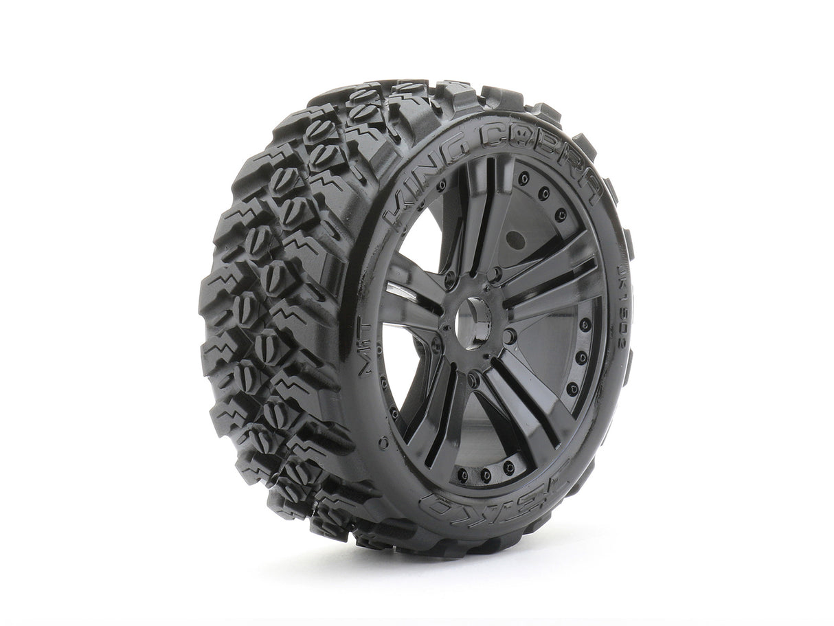 Jetko Tires 1/8 Buggy King Cobra Tires Mounted on Black Claw Rims, Medium Soft, Belted (2) - JKO1502CBMSGB