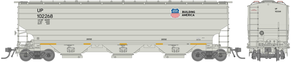 Jackson Railcar N601065 - Trinity 5239 3-Bay Covered Hopper Union Pacific (UP) 102468 High Markings (Beige) - N Scale