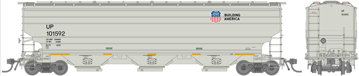 Jackson Railcar H501028 - Trinity 5239 3-Bay Covered Hopper Union Pacific (UP) 101746 Low Markings - HO Scale