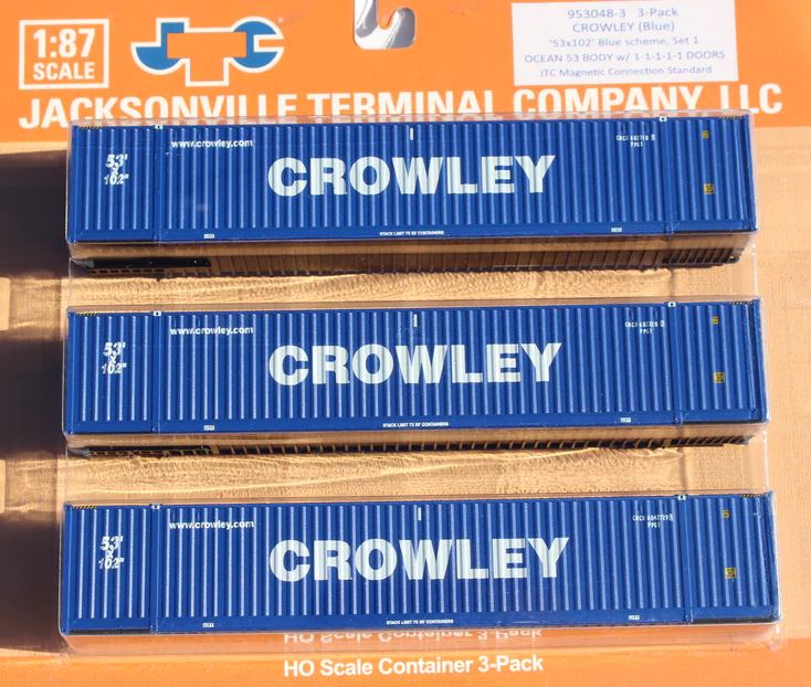 Jacksonville Terminal HO CROWLEY BLUE 53' CONTAINER 3/PK - JTC953048