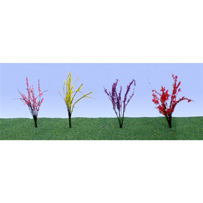 JTT Miniature Tree Flower Bushes -- 1/2 to 3/4" 1.3 to 1.9cm Tall (red, pink, yellow, purple) pkg(40) - JTT95545