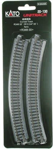 Kato Curved Roadbed Track Section - Unitrack -- 30-Degree, 13-3/4" 348mm Radius pkg(4) - KAT20130