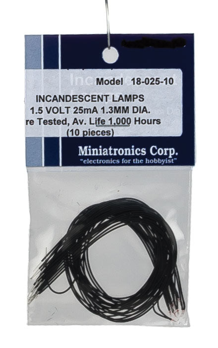 Miniatronics Micro Miniature Lamps 1.5V 25mA 1.2mm Diameter - Clear -- Package of 10 - MNT1802510