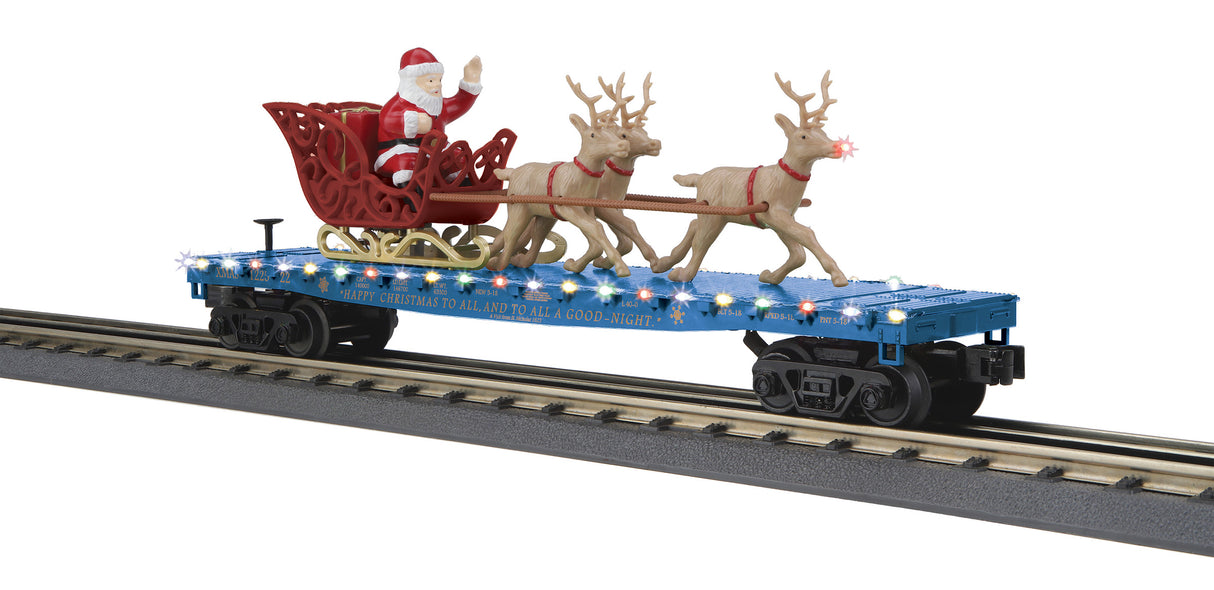 MTH - Mikes Train House O North Pole Flatcar w/Santa Sleigh & Reindeer/blu - MTH3076863
