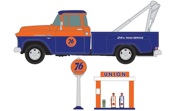 Classic Metal Works HO 1955 Chevy Tow Truck w/Sign & Island, Union 76 - MWI40010