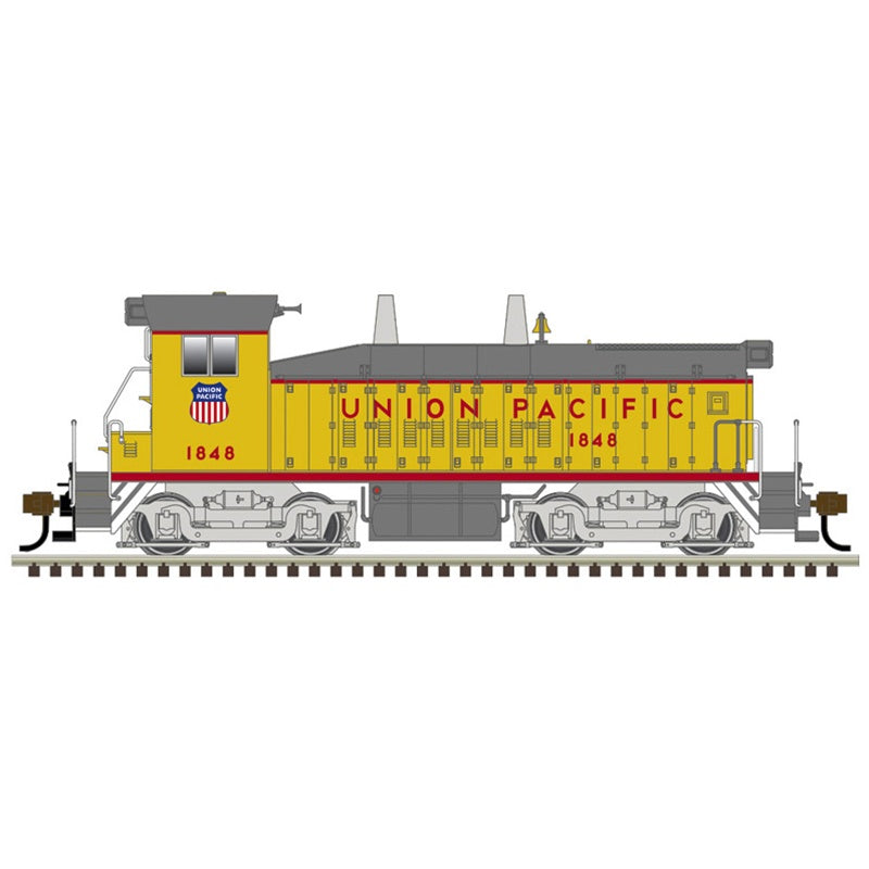 Atlas N EMD SW9/1200 - LokSound and DCC - Master(R) -- Union Pacific #1850 (Armour Yellow, gray, red)