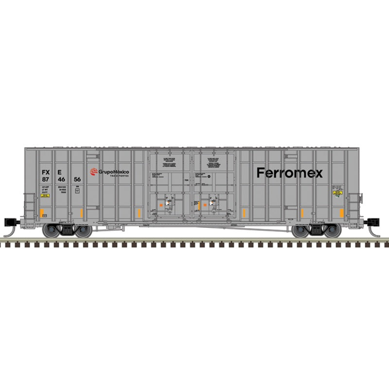Atlas N Gunderson 7550 Double-Door Boxcar - Ready to Run -- Ferromex (FXE) #874656 (gray, black, red)