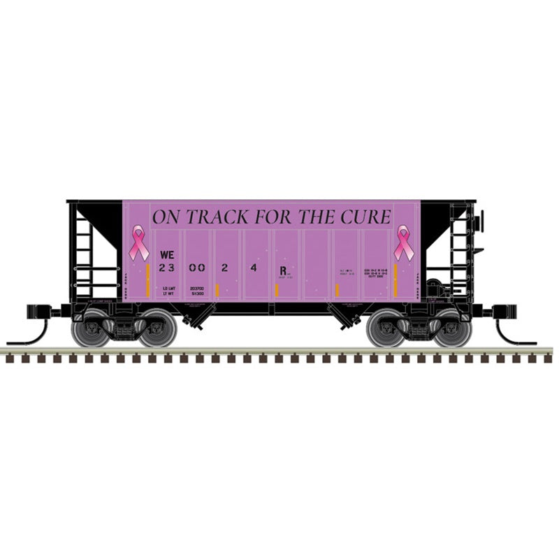 Atlas N Greenville 100-Ton 2-Bay Hopper - Ready to Run - Master(R) -- Wheeling and Lake Erie #230024 (pink, black, On Track For The Cure Slogan)