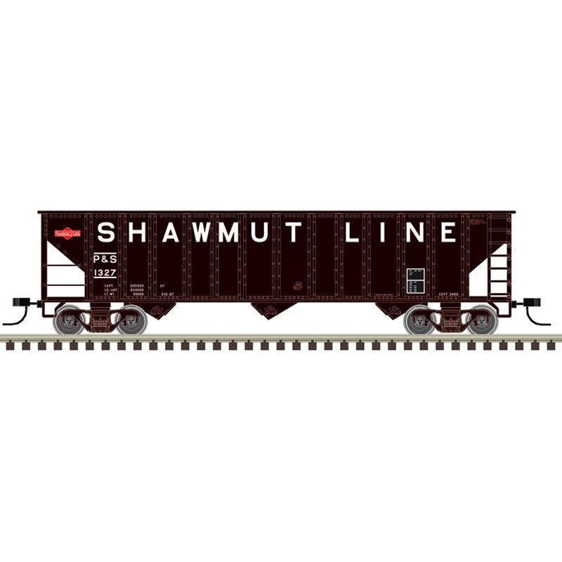 Atlas N 90-Ton 3-Bay Hopper with Load - Ready to Run -- Pittsburgh and Shawmut #1554 (black, white, red, Billboard Lettering)