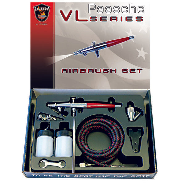 Paasche Double Action Airbrush Set w/ .55, .75, & 1.05mm heads & 1/8"BSP Adapter - PASVL3AS