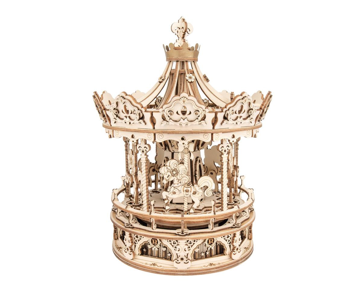 Robotime ROKR Romantic Carousel 3D Wooden DIY Mechanical Music Box Puzzle Kit