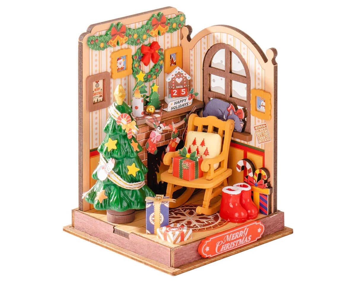 Robotime Christmas Fireplace DIY Miniature 3D Wooden Model Kit