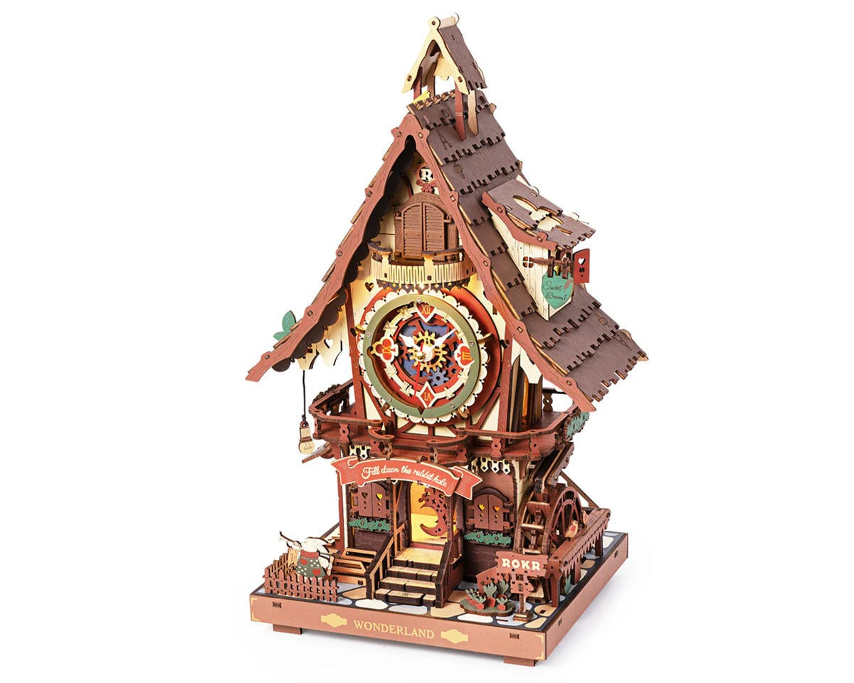 Robotime Cuckoo Clock Stained Wood Mechanical DIY Miniature 3D Wooden Model Kit