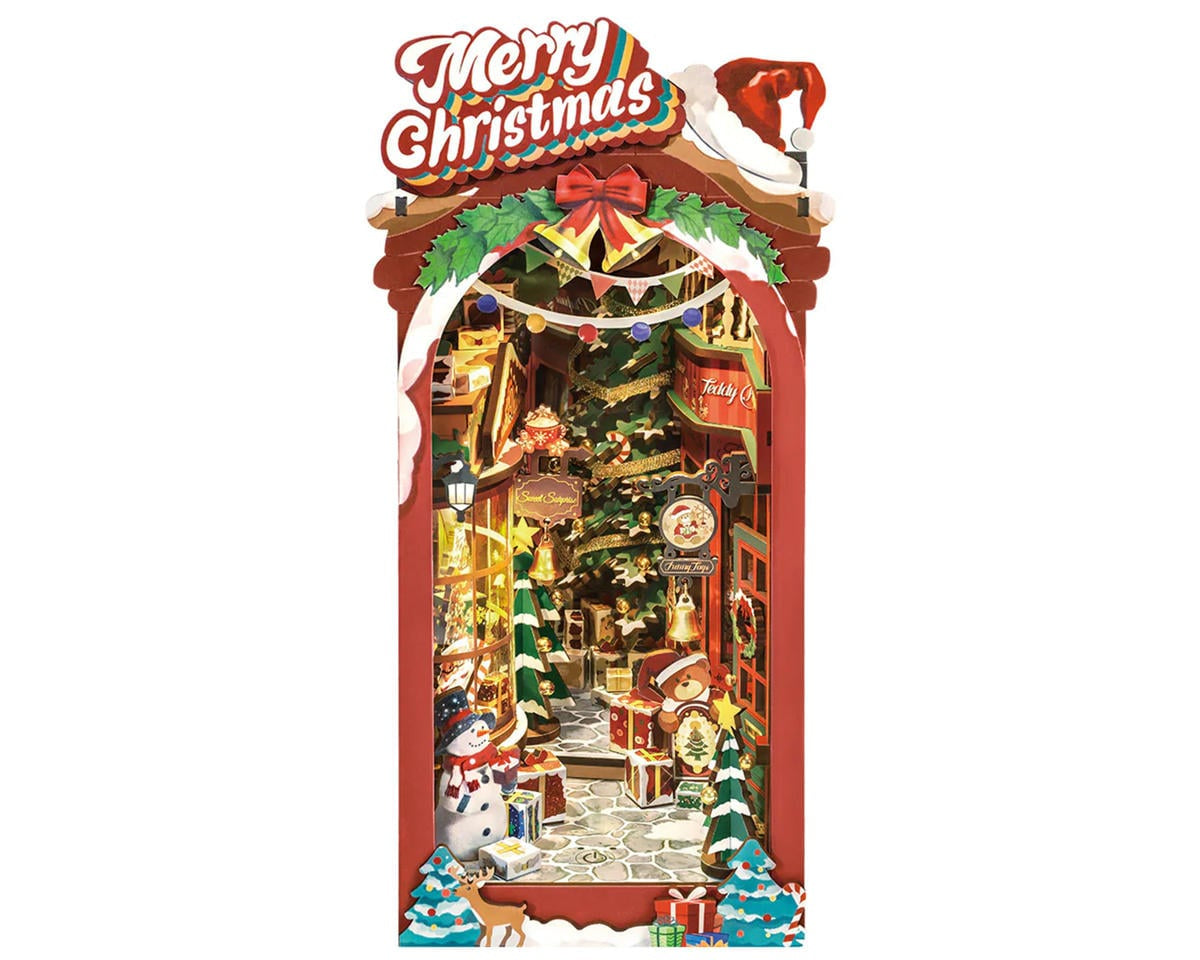 Robotime Christmas Street Book Nook Shelf Insert Miniature 3D Wooden Model Kit
