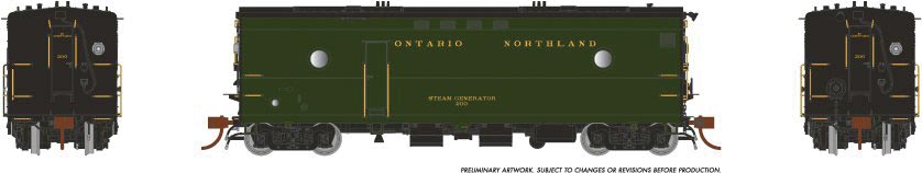 Rapido Trains Steam Heater - Generator Car - Sound and DCC - Ready to Run -- Ontario Northland 200 (green) - RPI107341