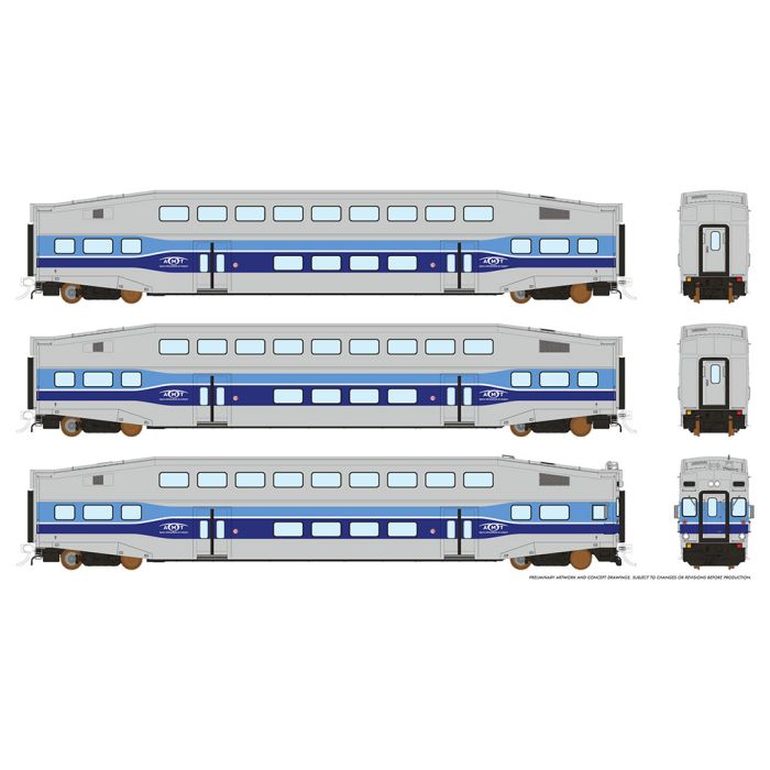 Rapido Trains HO BiLevel Commuter Car - AMT Montreal: Set #2 - RPI146002