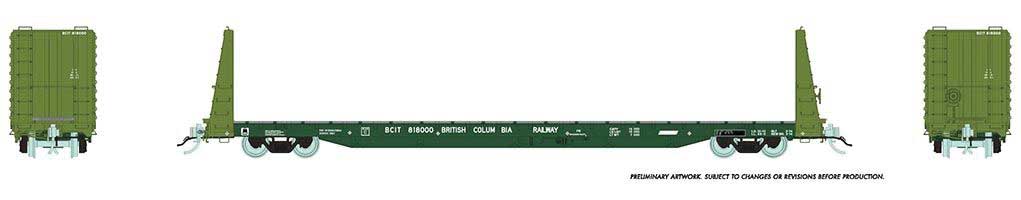 Rapido Trains HO Marine Ind Bulkhead Flatcar BCIT Green Intl - RPI147006A
