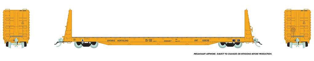 Rapido Trains HO Marine Ind Bulkhead Flatcar ONT Yellow - RPI147007A
