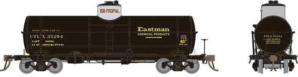 Rapido Trains Union Tank Car 10,000-Gallon X-3 Tank Car - Ready to Run -- Eastman Chemical UTLX (black, gray, yellow) - RPI159010A
