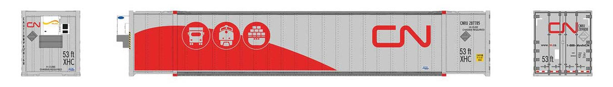 Rapido Trains 53' High-Cube Container 2-Pack - Ready to Run -- Canadian National CNRU 287785, 287865 (2019 Scheme, white, red, Noodle Logo) - RPI402015
