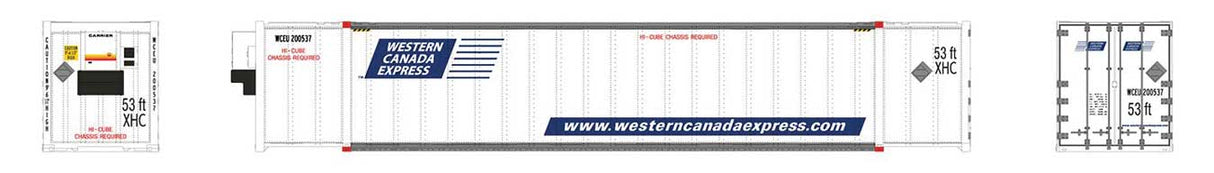 Rapido Trains 53' High-Cube Container 2-Pack - Ready to Run -- Western Canada Express WCEU 200537, 200548 (white, black) - RPI402022