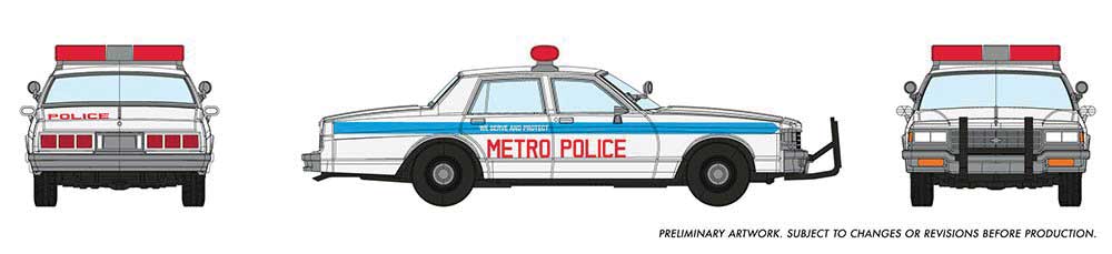 Rapido Trains 1980-1985 Chevrolet Impala Sedan - Assembled -- Metro Police (white, blue, red) - RPI800008