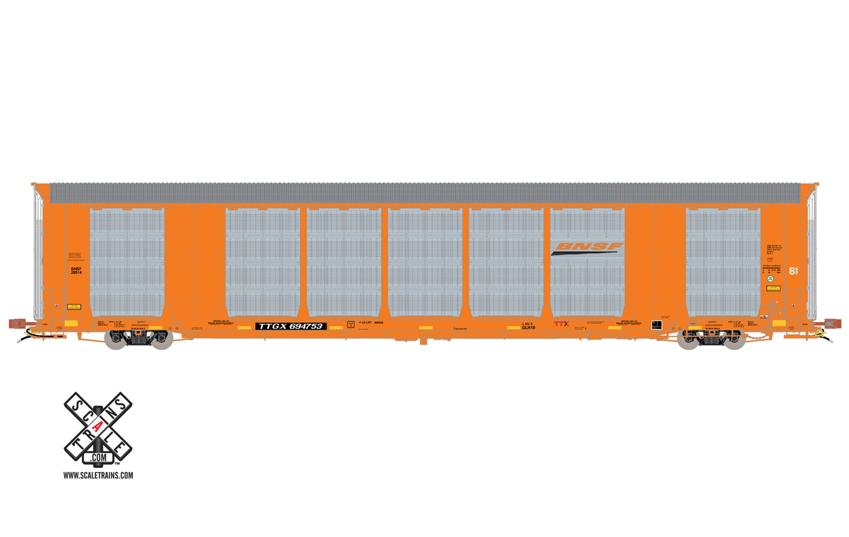 Scaletrains Rivet Counter HO Scale Gunderson Multi-Max Autorack, BNSF/Orange/TTGX (Run 2) 694753 - SXT32742
