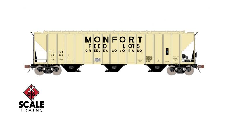 Scaletrains Rivet Counter HO Scale Pullman-Standard PS-2CD 4785 Covered Hopper, Monfort/TLCX # 35011 - SXT33043