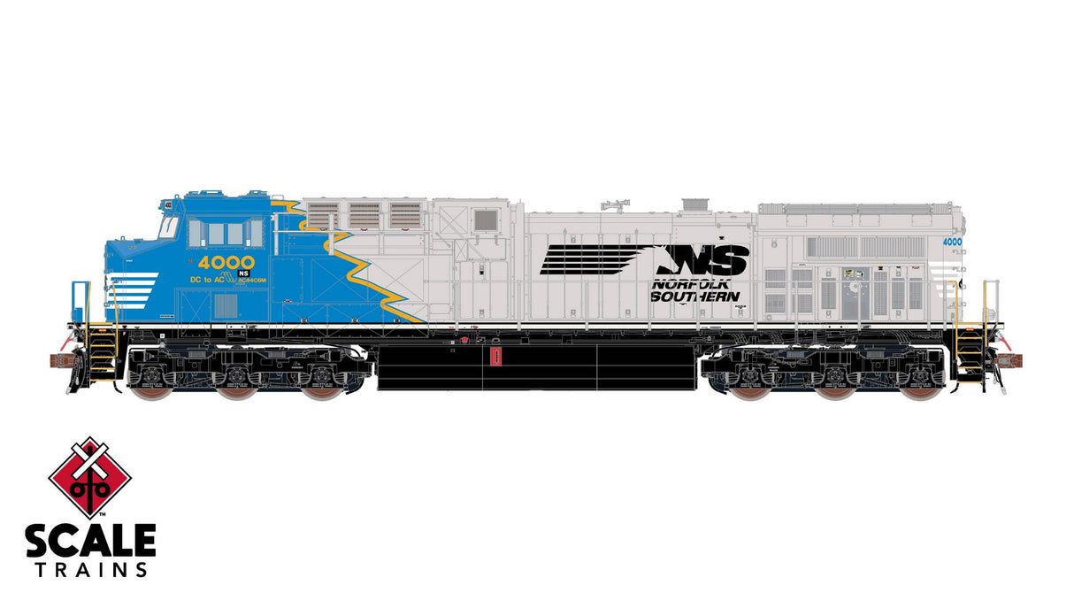 Rivet Counter HO Scale GE AC44C6M w/DCC & Sound - Norfolk Southern / NS - Sonic Bonnet / Blue Mane / Yellow Stripe #4000