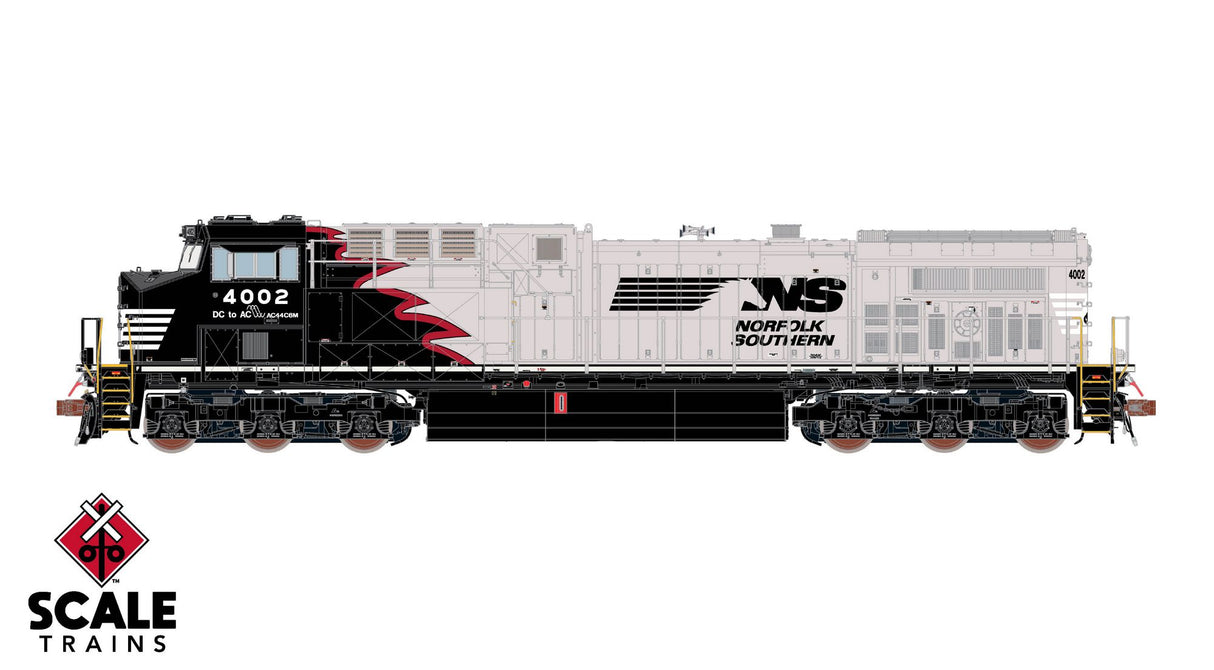 Rivet Counter HO Scale GE AC44C6M w/DCC & Sound - Norfolk Southern / NS - Black Mane / Tuscan Red Stripe #4002