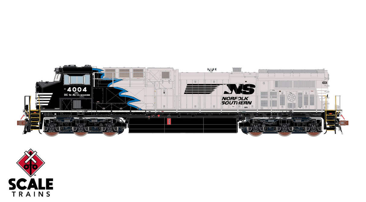 Rivet Counter HO Scale GE AC44C6M w/DCC & Sound - Norfolk Southern / NS - Black Mane / Blue Stripe #4004