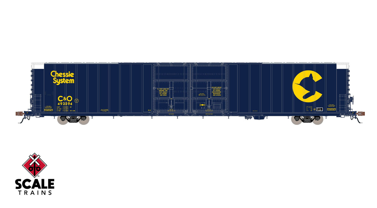 Rivet Counter HO Scale Thrall 86' High-Cube Double-Plug-Door Boxcar, Chessie System / CHSY #C&O 493594
