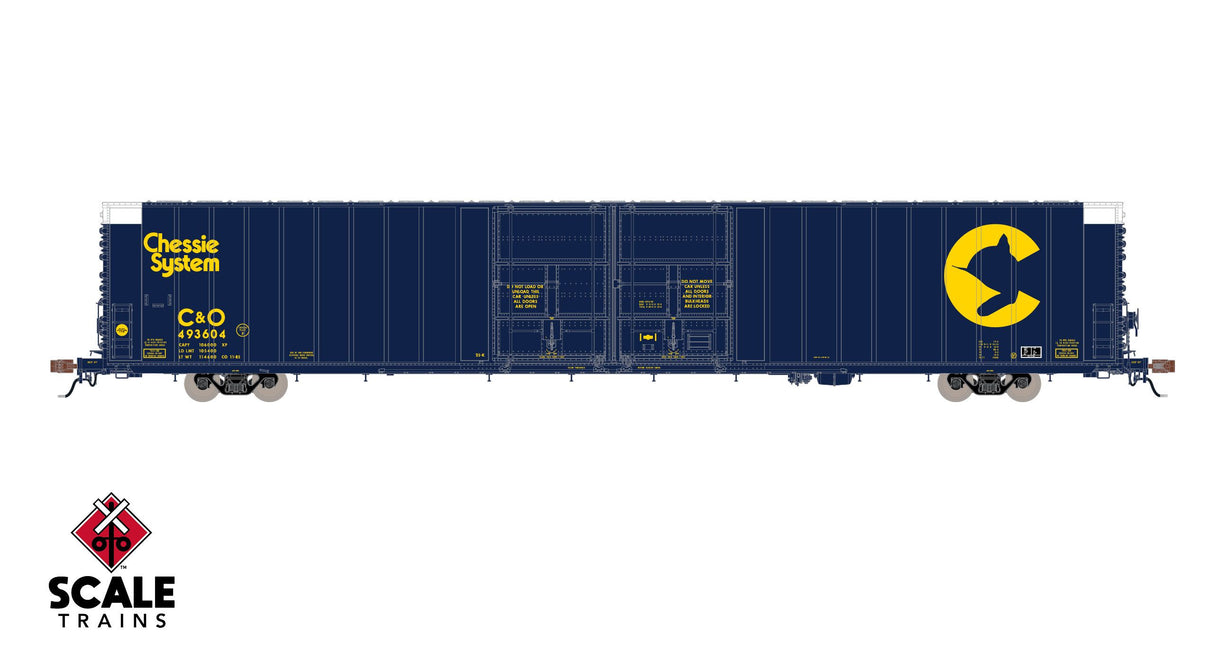 Rivet Counter HO Scale Thrall 86' High-Cube Double-Plug-Door Boxcar, Chessie System / CHSY #C&O 493604