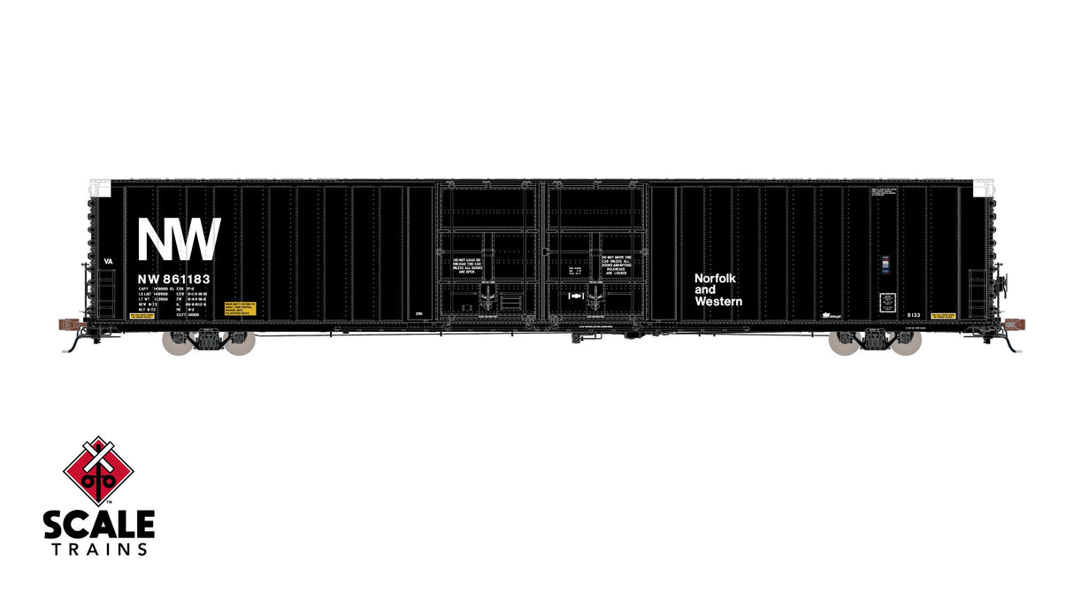 Rivet Counter HO Scale Thrall 86' High-Cube Double-Plug-Door Boxcar, Norfolk & Western / NW Block Logo / N&W #861208