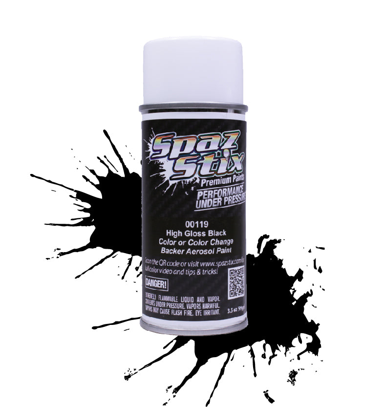 Spaz Stix High Gloss Black/Backer, Aerosol Paint, 3.5oz Can - SZX00119