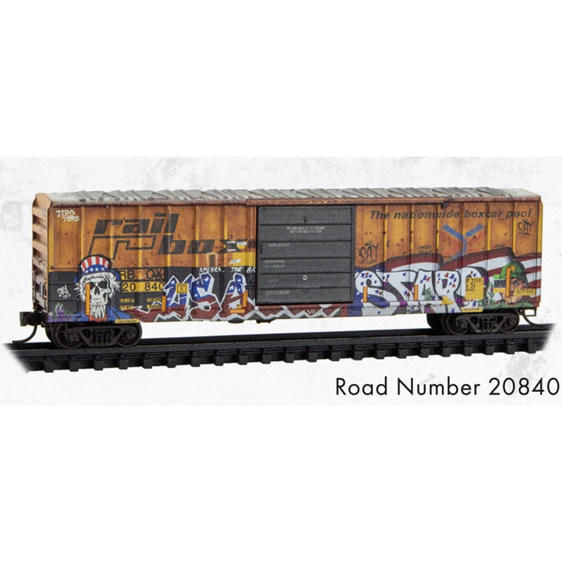 Micro-Trains by Atlas 025 144 011 N-Scale Weathered 50' Single Door Rib Side Boxcar w/o Roofwalk - Railbox #20840