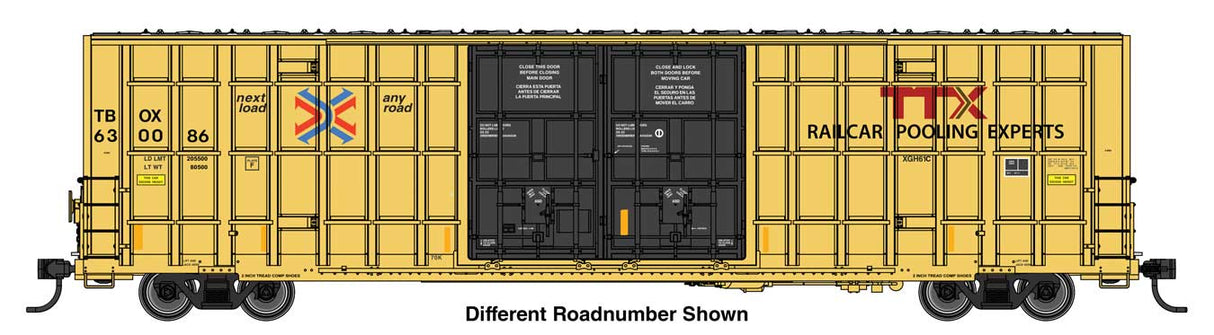 WalthersMainline HO 60' High Cube Plate F Horizontal Post Boxcar - Ready to Run -- TTX TBOX #630367 (yellow, black, High Lettering)